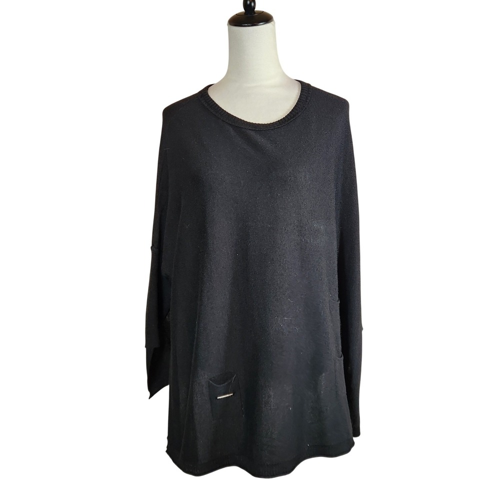MERSEA Black Oversized Knit Poncho Sweater OS One Size Split Hem Minimalist Top